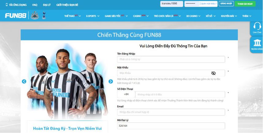 Phương thức nạp tiền vào tài khoản Fun88 hiện tại - Fun88